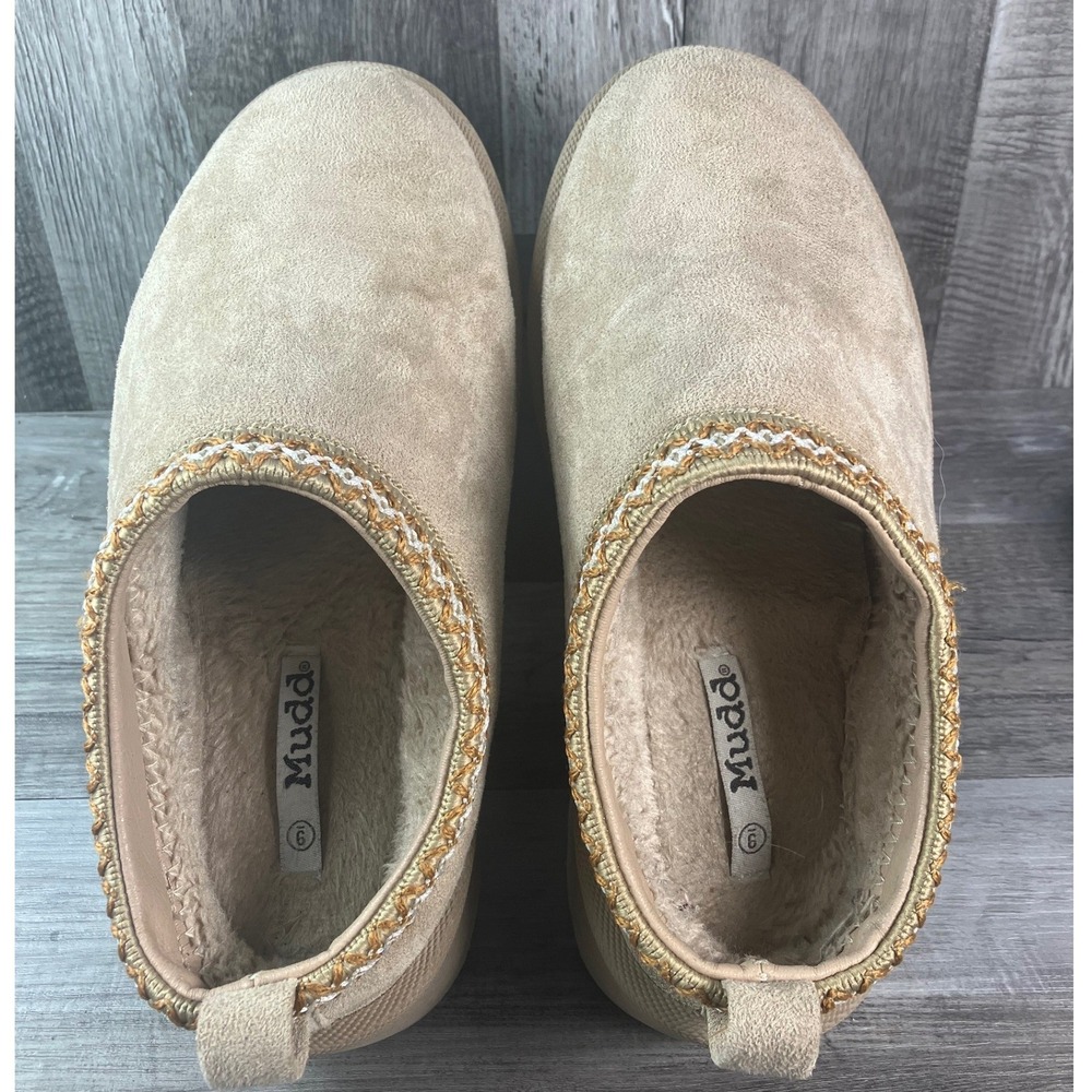 Mudd Stormy-13LP Womens 9 Tan Faux Suede Platform Slipper Mules Braided Trim - Picture 6 of 7